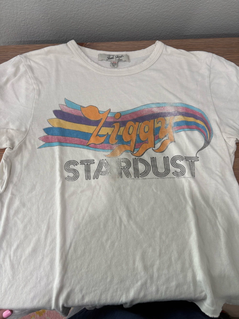 Junk Food Clothing White 'Ziggy Stardust' Graphic Tee with Multicolor Stripes